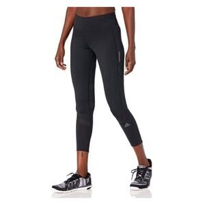 Adidas Mid-Rise Black Running Climacool Aeroready Stretch Pocket Crop Legging SM